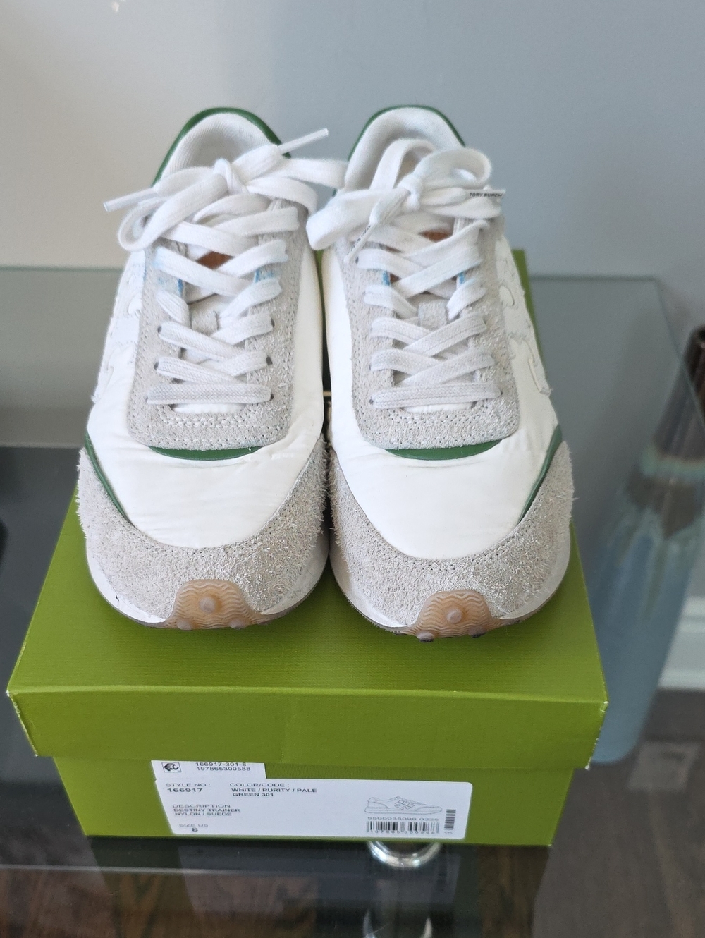 Tory Burch White Sneakers with Green Accents